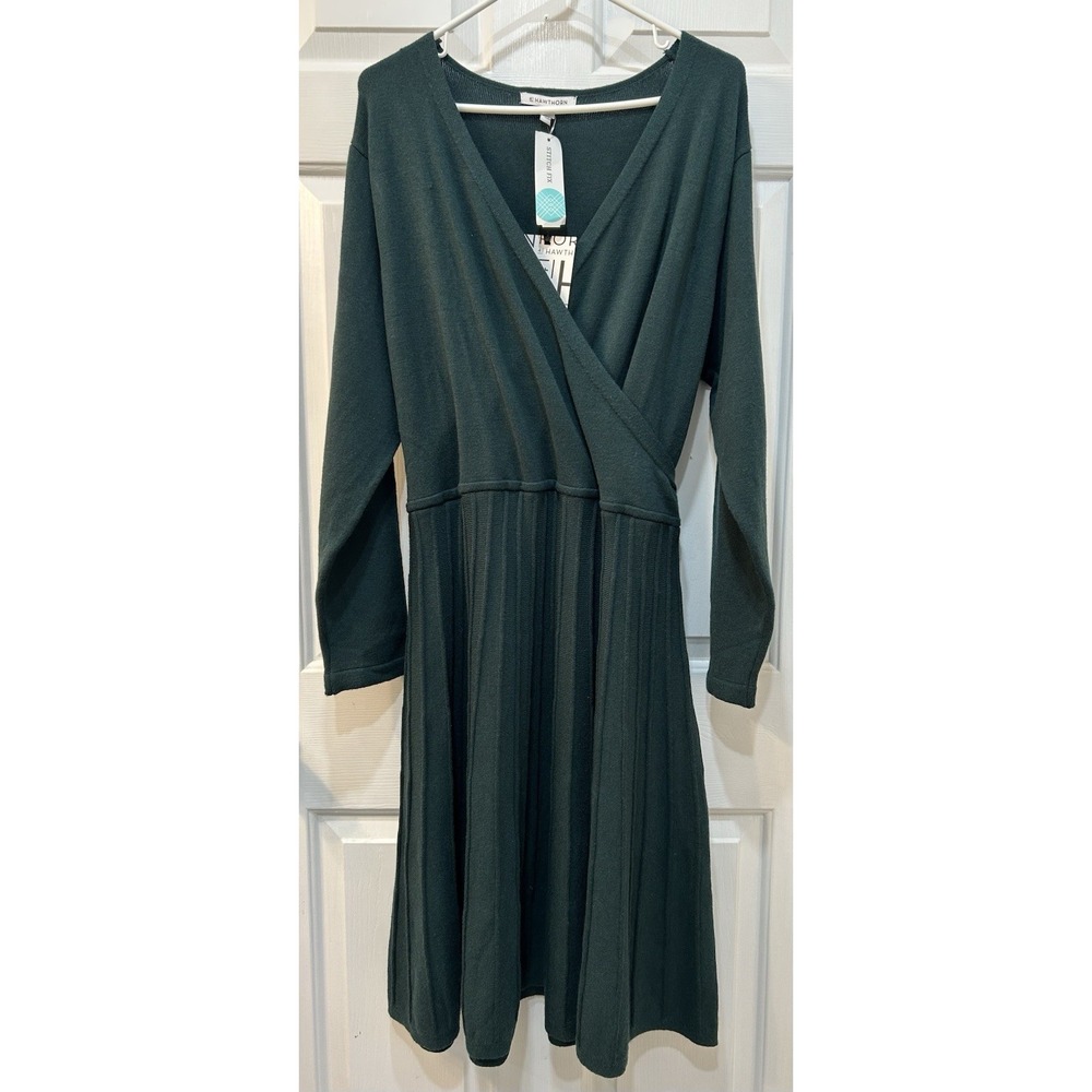 NWT 41 Hawthorn Plus 3X Green Luisa Surplice Neck Sweater Dress Festive Holiday